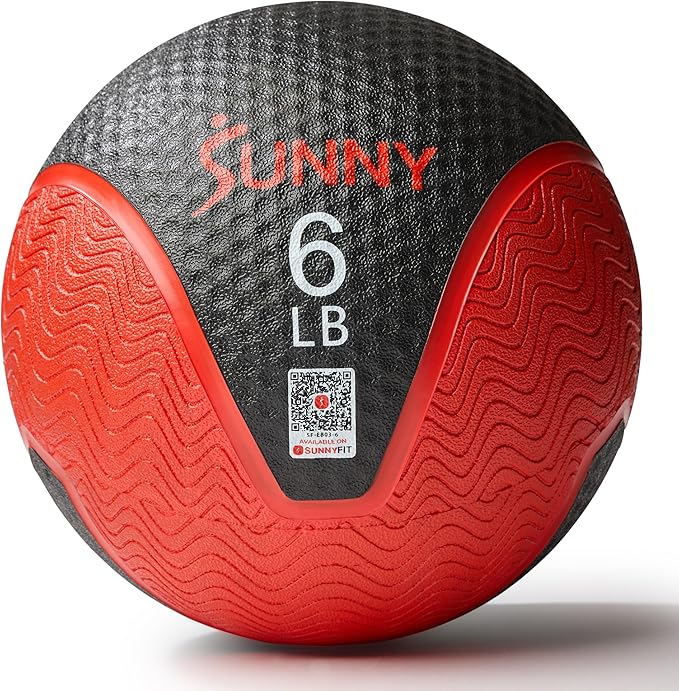 Sunny Health & Fitness Medicine Ball, Textured Rubber, Core Strength & Balance Training, Bouncing, Weight for Home Workouts 4,6,8,10,12,15,20,25,30LB Options