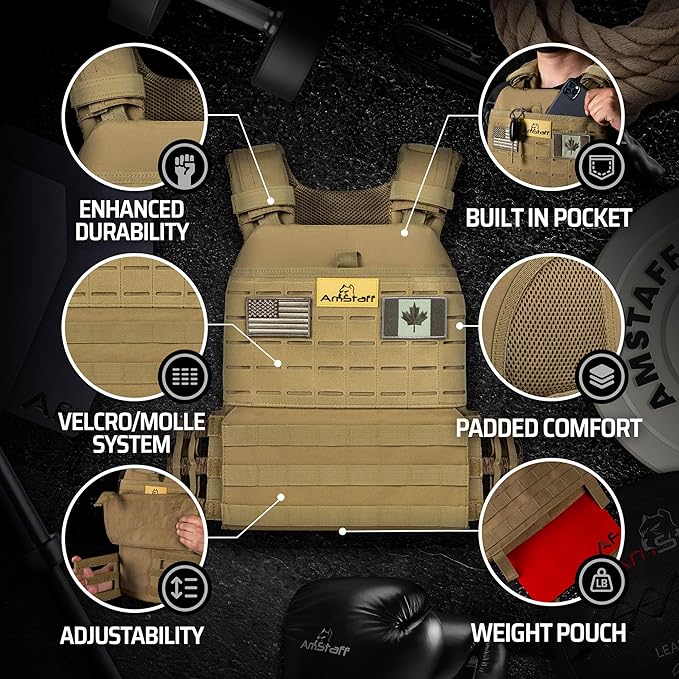 Amstaff Tactical Weighted Vest - Adjustable Weight Vests - Versatile Wearable Vest for Fitness Workouts, Strength and Endurance Training, Running