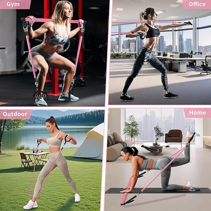 Goocrun Portable Pilates Bar Kit with Resistance Bands for Men and Women - 3 Set Exercise Resistance Bands - Multifunctional Home Gym - Supports Full-Body Workouts – with Fitness Poster and Video