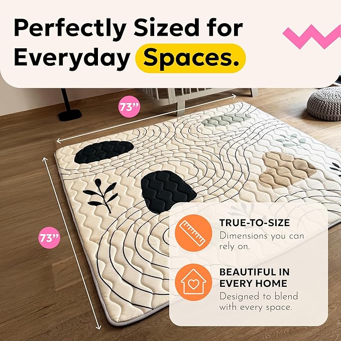 Miotetto Baby Mat for Floor, 73" x 73" Playpen Mat, Thick Soft Foam Padding Baby Play Mat, Portable Quilted playmat - Washable Baby Floor Play mat, Non-Slip Play Mat for Babies & Toddlers