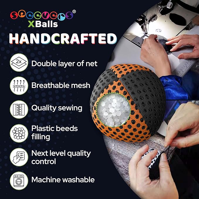 speevers Juggling Balls for Beginners and Professionals Set of 3, 14 Colors Available, 2 Layers of Net and Carry Case, Xballs Juggling Balls (Black - Orange, 3.9 oz)