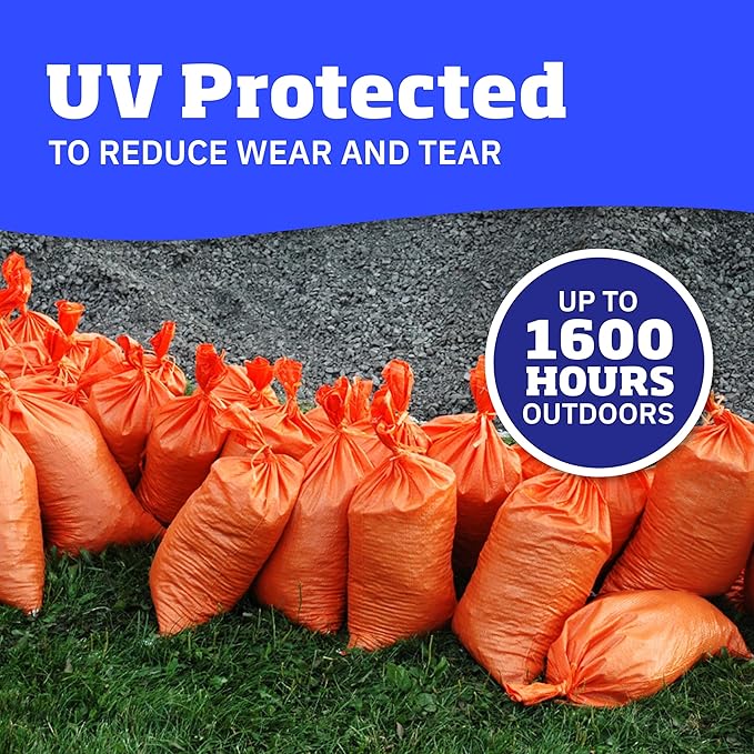 DURASACK Heavy Duty Sand Bags with Tie Strings Empty Woven Polypropylene Sand-Bags for Flood Control with 1600 Hours of UV Protection, 50 lbs Capacity, 14x26 inches, Orange, 12000 Count
