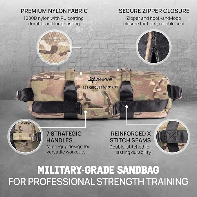 Yes4All Sandbags for Working Out, Adjustable Sand Bags for Weight Training with Handles, Multiple Colors & Sizes 5-200lbs