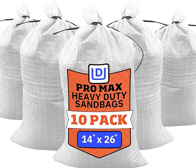 DURASACK Pro Max Heavy Duty Sand Bags for Flooding with 4,000 Hours UV Protection Sandbags for Weight, 100 lbs Capacity, 14x26 in, White, 10 Count