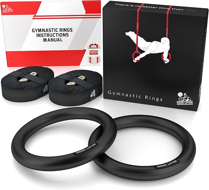 Nordic Lifting Gymnastic Rings and Straps - Heavy Duty for Gymnastics, Crossfit, & Fitness Training - Best Olympic Home Gym Set - PC Plastic is Stronger Than Wood