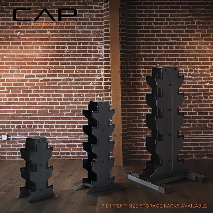 CAP Barbell Rubber Coated Hex Dumbbell Set with Vertical Rack | 100-300 lbs Free Weights Dumbbells Set for Home Gym | Multiple Options