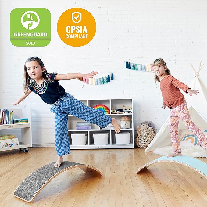 ECR4Kids Wooden Rocking Balance Board with Non-Slip Felt Base, Montessori Toy, Grey