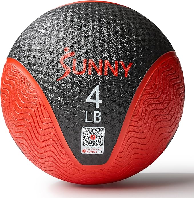 Sunny Health & Fitness Medicine Ball, Textured Rubber, Core Strength & Balance Training, Bouncing, Weight for Home Workouts 4,6,8,10,12,15,20,25,30LB Options