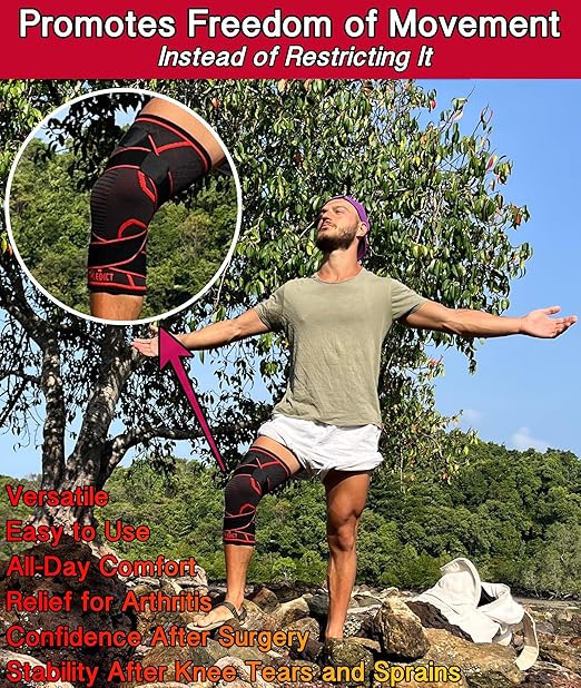 ATHLEDICT Knee Brace Compression Sleeve with Strap for Best Support & Pain Relief for Meniscus Tear, Arthritis, Running, Basketball, MCL, Jogging, Post Surgery Recovery for Men & Women, L