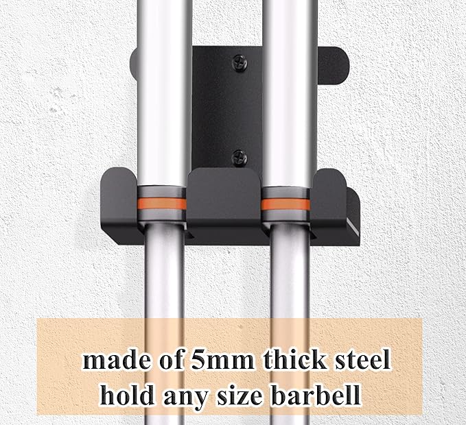 Barbell Holder Wall Mount Heavy Duty Vertical Barbell Holder Weight Bar Holder for Olympic Barbell, Curl bar, Commercial or Home Gym Accessory