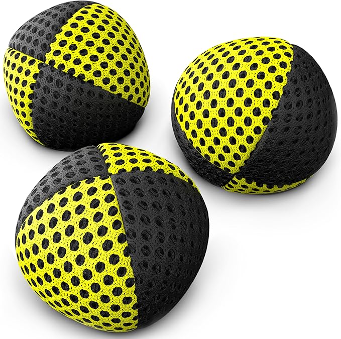 speevers Juggling Balls for Beginners and Professionals Set of 3, 14 Colors Available, 2 Layers of Net and Carry Case, Xballs Juggling Balls (Black - Yellow, 4.2 oz)
