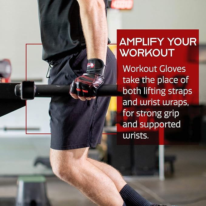 Dark Iron Fitness Genuine Leather Gym Gloves for Men Women, Wrist Wrap Support Workout Gloves for Weight Lifting Crossfit Deadlift Barbell Exercise Palm Padding Callus Protection Grips