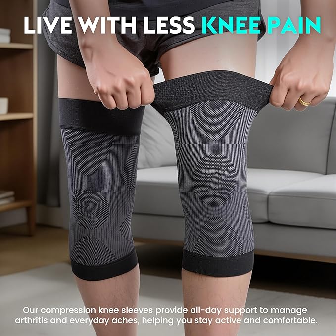 KEKING Orthopedic Brace for Tendinitis, Arthritis, ACL, MCL, Injury Recovery, Meniscus Tear, Knee Pain, Aching Knees, Patellar Tendonitis and Arthritis, Knee Compression Sleeves 2 Pack, Black M