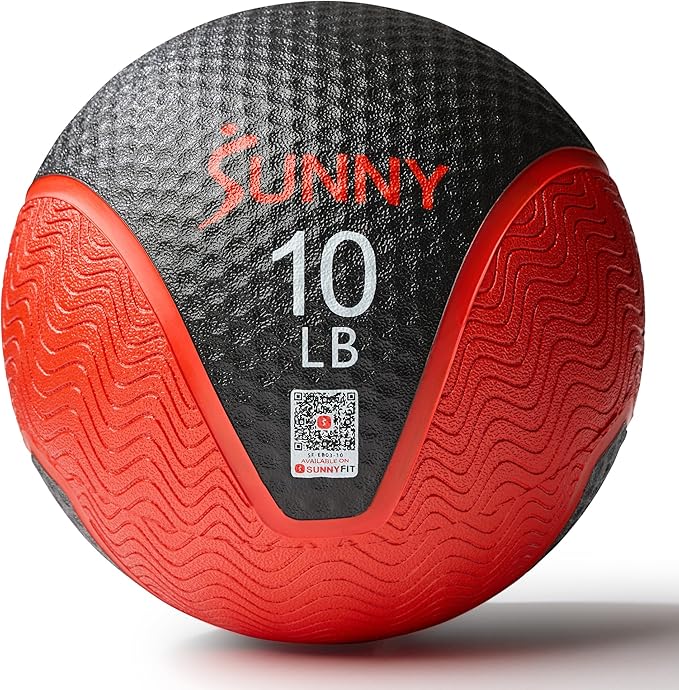 Sunny Health & Fitness Medicine Ball, Textured Rubber, Core Strength & Balance Training, Bouncing, Weight for Home Workouts 4,6,8,10,12,15,20,25,30LB Options