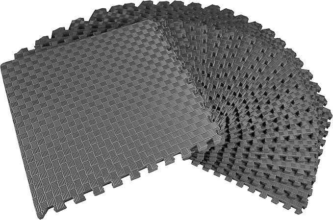 BalanceFrom Puzzle Exercise Mat 1' Thick, EVA Interlocking Foam Floor Tiles for Home Gym, Mat for Home Workout Equipment, Floor Padding for Kids, Gray, 24 in x 24 in x 1 in, 72 Sq Ft - 18 Tiles