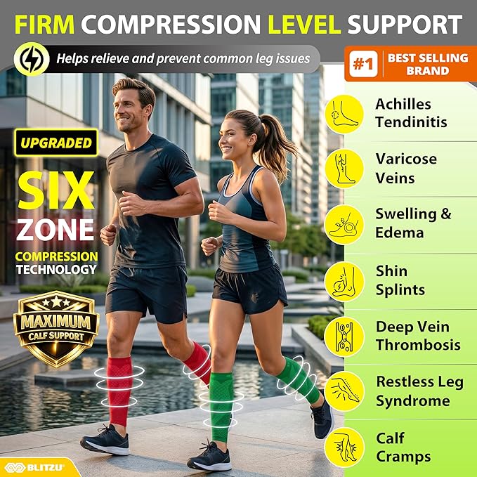 BLITZU Calf Compression Sleeve for Men & Women Footless Compression Socks Support Runners Leg Sleeve Shin Splints Pain Relief