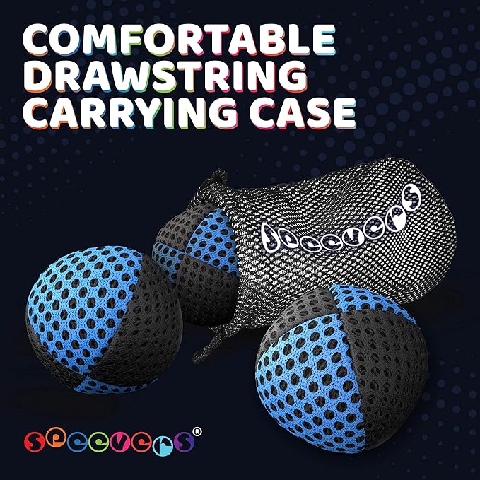 speevers Juggling Balls for Beginners and Professionals Set of 3, 15 Colors Available, 2 Layers of Net and Carry Case, Xballs Juggling Balls (Black - Blue, 3.2 oz)