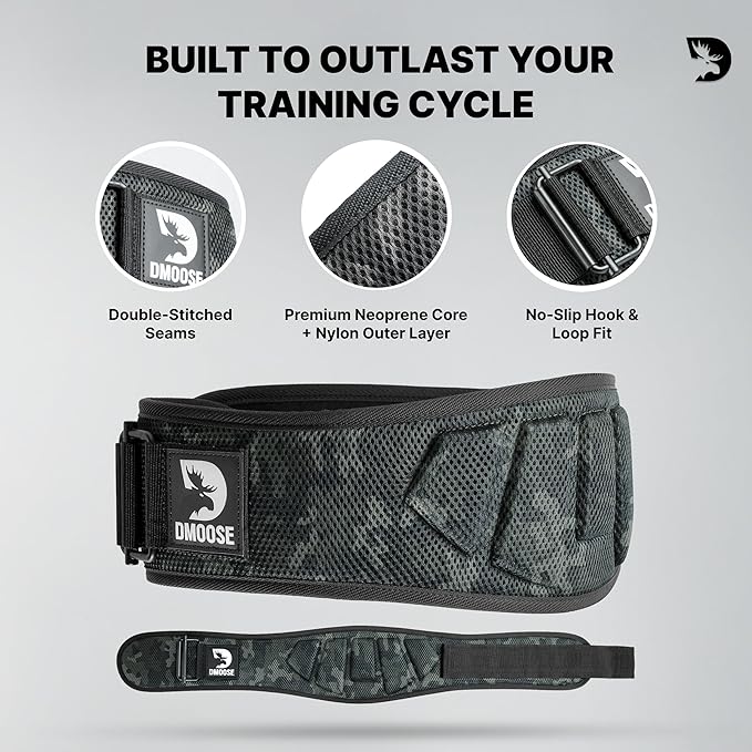 DMoose Fitness Weight Lifting Belt for Squats, Deadlift & Intense Workout - 6" Adjustable Fit Auto Lock Weightlifting Belt for Men & Women - Neoprene Gym Belts for Stability & Lumbar Back Support