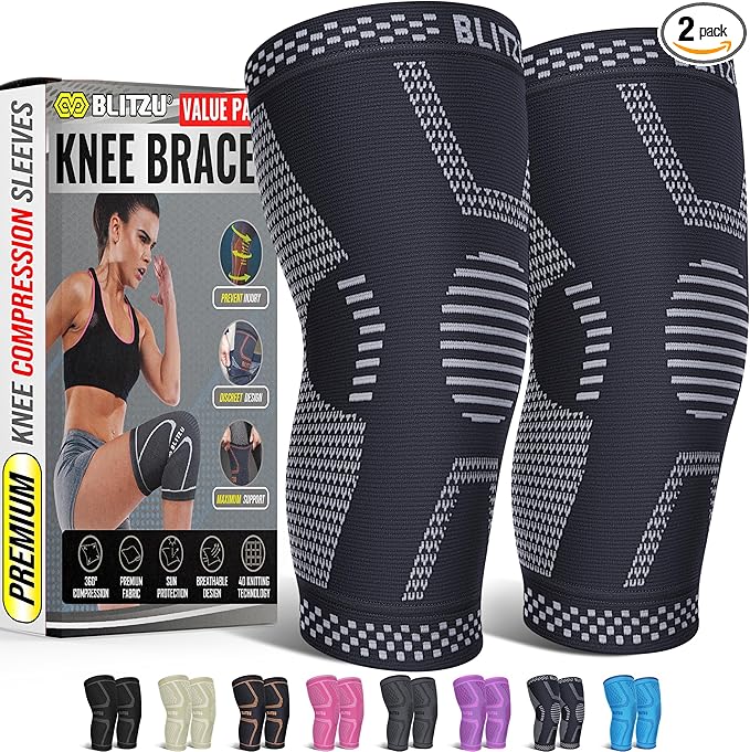 Knee Brace for Meniscus Tear 2 Pack, Knee Compression Sleeve for Men and Women, Knee Support for Arthritis, Swelling, Inflammation, ACL, Pain Relief, Running, Workout, Sports and Recovery Jet Black S