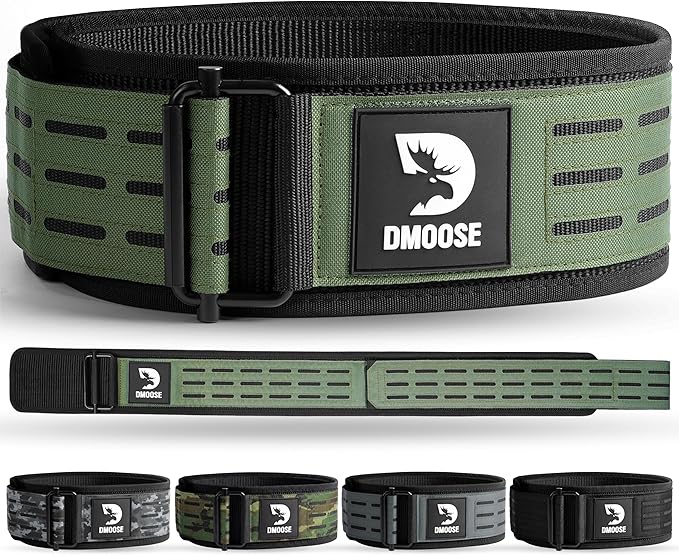 DMoose Weight Lifting Belt - Auto Locking Gym Belt for Olympic Training, WOD, Cross Training for Men and Women - 4" Nylon Workout belt with Adjustable Buckle - Provides Lumbar Support and Stability