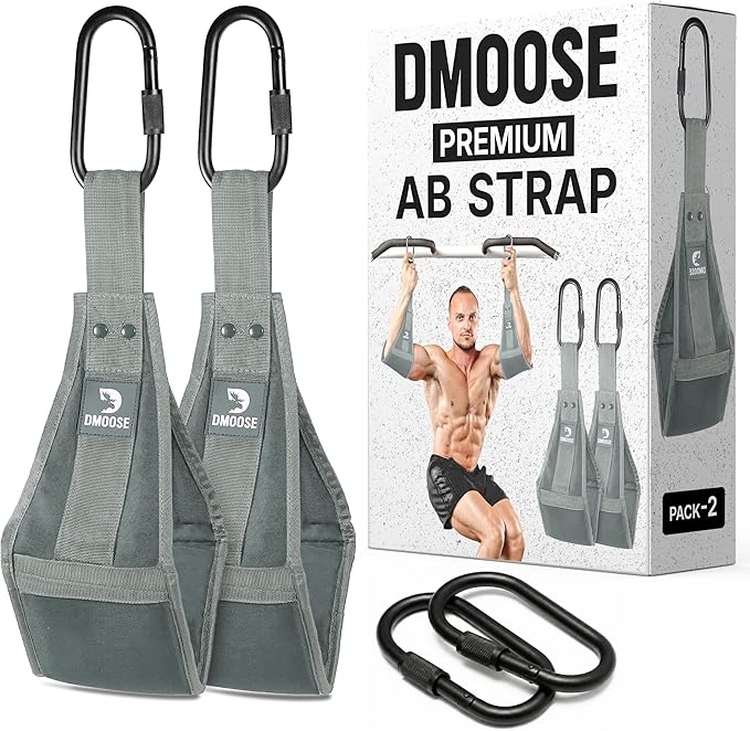 DMoose Fitness Hanging Ab Straps for Pull Up Bar & Core Strength Training - Soft Padded Exercise Straps for Ab Swing & Leg Raises, Hang Bar Strap with 2 Steel Carabiners - Abs Equipment for Home & Gym