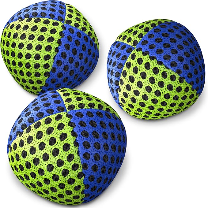 speevers Juggling Balls for Beginners and Professionals Set of 3, 14 Colors Available, 2 Layers of Net and Carry Case, Xballs Juggling Balls (Blue - Yellow, 3.9 oz)