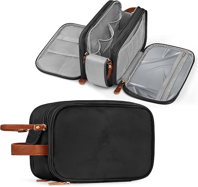 YOOLIFE Travel Toiletry Bag - Personalized Birthday Gifts for Mens Women Initial Travel Toiletry Bag Essentials for Women Men, Portable Organizer for Accessories, Initial Makeup Bags Black