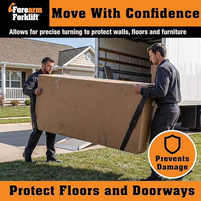 Forearm Forklift Furniture Moving Straps – 2-Person Lifting Strap for Moving Furniture, Appliances, Heavy Duty Carrying for Heavy Objects up to 800 lbs, Jet Black