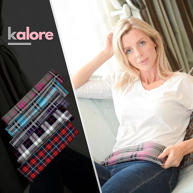 Microwavable Heating Pads for Winter Warmth, Back, Stomach & Head Comfort – Kalore Soft Cotton Tartan Neck Wrap – Even Heat Distribution Hot Compress Bag – Wheat Heat Pad XL – Unscented – Gray