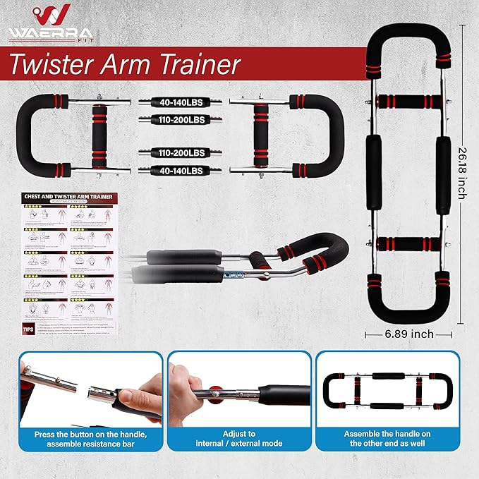 Adjustable Twister Arm Trainer – Modular Upper Body Resistance Trainer for Home Workouts, Multiple Resistance Options Available, with Grip & Finger Training Tools and Carry Bag