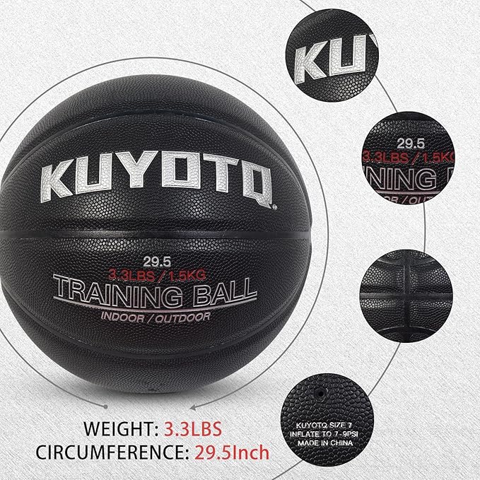 KUYOTQ 3LBS/3.3LBS/2.2LBS Weighted Heavy Training Basketball 29.5/28.5" in and Outdoor Improving Handling Dribbling Passing Rebounding Skill Composite Size 7/6 Weighted Training Basketball Equipment