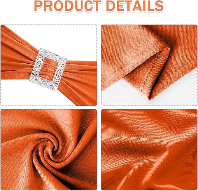 Joccun 120 PCS Spandex Chair Sashes Bows Stretch Chair Cover Band with Buckle Slider Universal Elastic Chair Ties for Wedding Banquet Party Event Decoration (Orange)