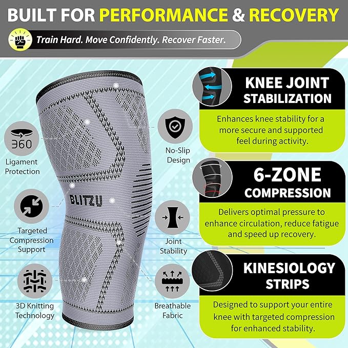 Knee Brace for Meniscus Tear 2 Pack, Knee Compression Sleeve for Men and Women, Knee Support for Arthritis, Swelling, Inflammation, ACL, Pain Relief, Running, Workout, Sports and Recovery Grey XL