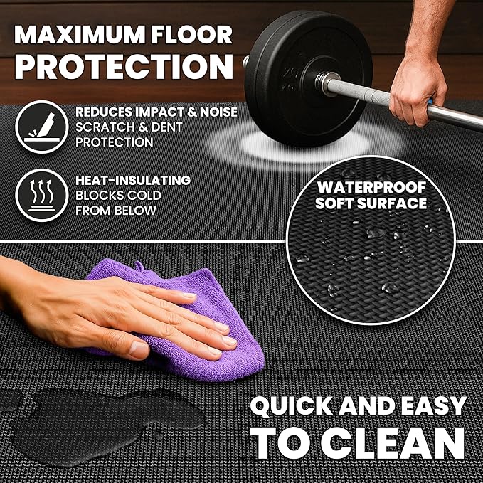 bemaxx Gym Mats Set - 48 pcs EVA Interlocking Foam Floor Tiles (24.4"x24.4"x0.4") 192 sqft Protective Gym Flooring Sports Home Workout Exercise Mats Puzzle Garage Fitness Play-Room Pool Treadmill Bike