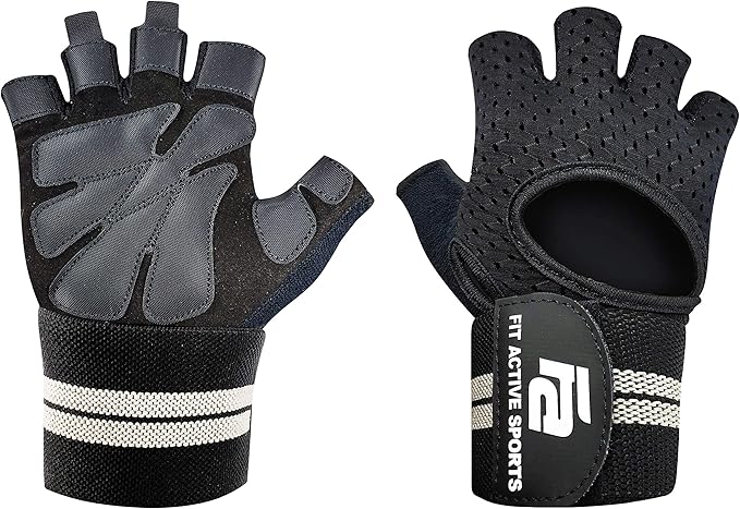 Fit Active Sports New Grip 2.0 Ventilated Weight Lifting Workout Gloves with Wrist Wraps for Gym Exercise, Weightlifting, Pull Ups - for Men & Women