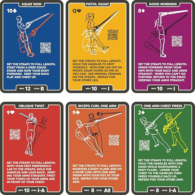 Stack 52 Suspension Exercise Cards Compatible with All Suspension Trainers. Suspended Bodyweight Resistance Workout Game. Video Instructions Included. Fun Home Fitness Program.(Mega Pack)
