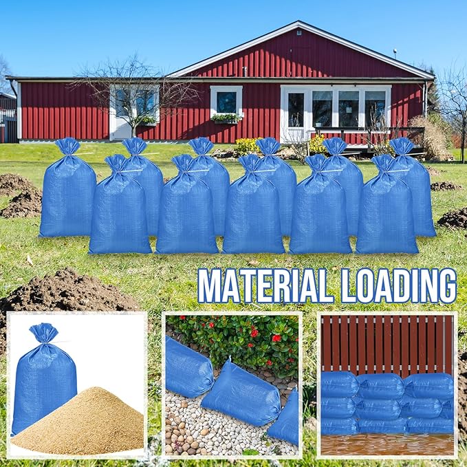 50 Pcs Sand Bags for Flooding Sandbags Empty Poly Sandbags 18"x29" Heavy Duty Woven Sand Bag Sacks 100lb with Cable Zip Ties for Flood Protection Erosion Control Hurricane Barrier(Blue)