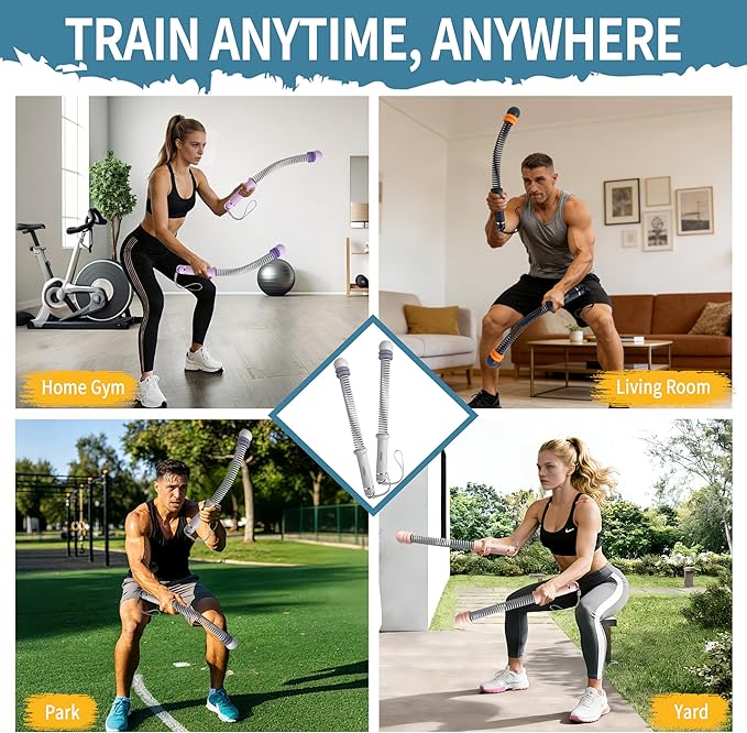 Ropeless Battle Ropes, Adjustable Cordless Battle Ropes with Resistance Springs, Weighted Portable Workout Rope for Home Gym, Low-Impact HIIT Training Equipment for Men & Women (Gray)