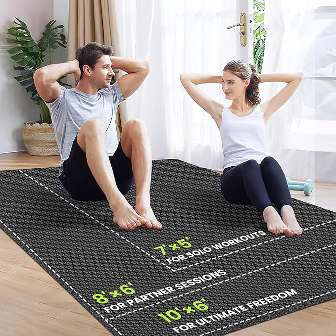 Stepwaver Extra Large Exercise Mat, 7'x5' 8'x6' 10'x6' (8mm) Extra Thick Workout Mats for Home Gym Flooring, Non-Slip, Ultra Durable, High-Density Gym Mat for Cardio,Yoga, Jump Rope, MMA, Weights