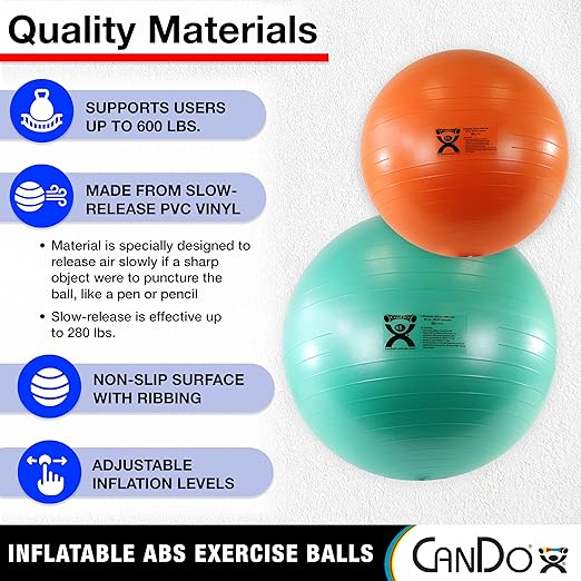 CanDo Inflatable Exercise Ball - Red 29.5", Durable Extra Thick Non-Slip Stability Ball for Core Workouts, Yoga, Pilates, Active Seating, Physical Therapy, Pregnancy, Home Gym, Flexibility