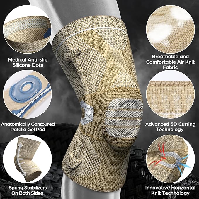 NEENCA Professional Knee Brace for Pain Relief, Medical Knee Compression Sleeve, Knee Support with Horizontal Knit Tech for Meniscus Tear, ACL, Arthritis, Joint Pain, Runner, Workout