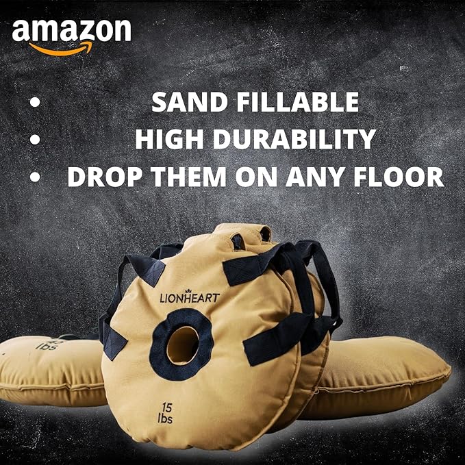 Lionheart Sand Bag Weight Plates Set | Sandbags for Working Out | Home Gym Bumper Plates | Travel-Friendly Sandbag for Fitness & Weight Training | Unfilled 10, 15, 25, 35, 45 lb Plates (Set of 2)