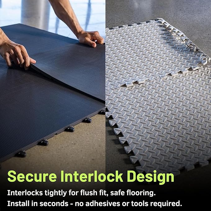Baselayer Performance Series Interlocking Floor Tiles - Durable ½ in TPE (Rubber Like, NOT Foam, no Odor) - Gym Flooring for Weights & Heavy Equipment - Black, 15 SqFt (6 Pack) - Made in USA