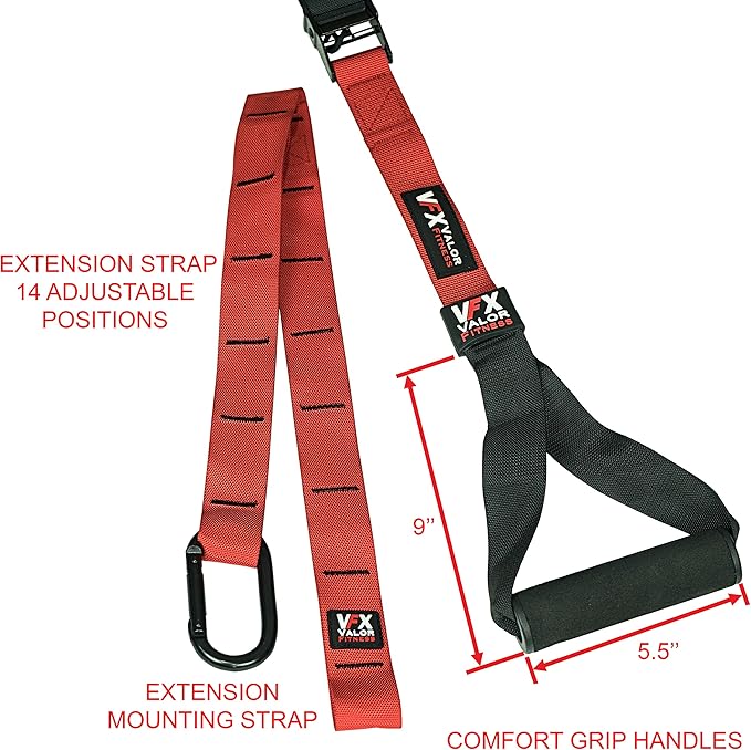 Valor Fitness Adjustable Suspension Training Straps – Portable Full-Body Workout Calisthenics EquipmentTrainer for Strength, Pilates, Home Gym, Rehab & Core Exercises with Storage Bag