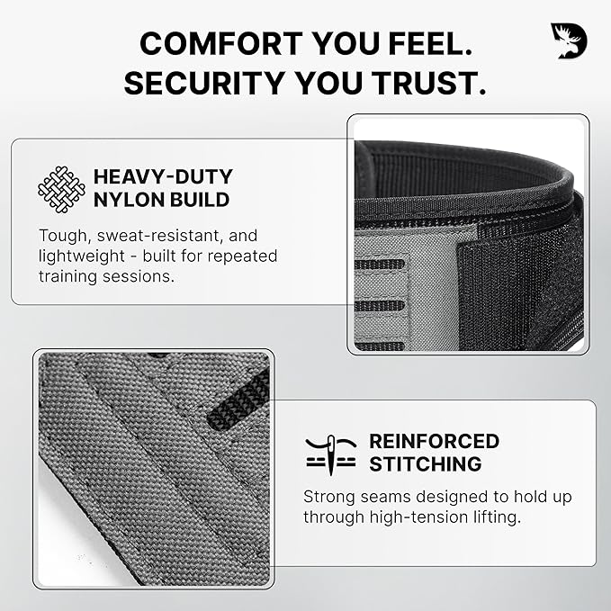 DMoose Weight Lifting Belt - Auto Locking Gym Belt for Olympic Training, WOD, Cross Training for Men and Women - 4" Nylon Workout belt with Adjustable Buckle - Provides Lumbar Support and Stability