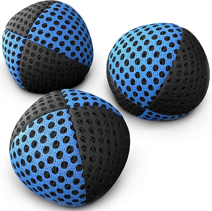 speevers Juggling Balls for Beginners and Professionals Set of 3, 15 Colors Available, 2 Layers of Net and Carry Case, Xballs Juggling Balls (Black - Blue, 3.2 oz)
