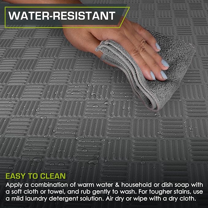 ProsourceFit Exercise Puzzle Mat 1-inch, Checkered EVA Foam Floor Tiles w/Non-Slip Texture, Interlocking Design for Adjustable Gym Surfaces, Shock Absorbing, Grey, 24 SQ FT - 6 Tiles
