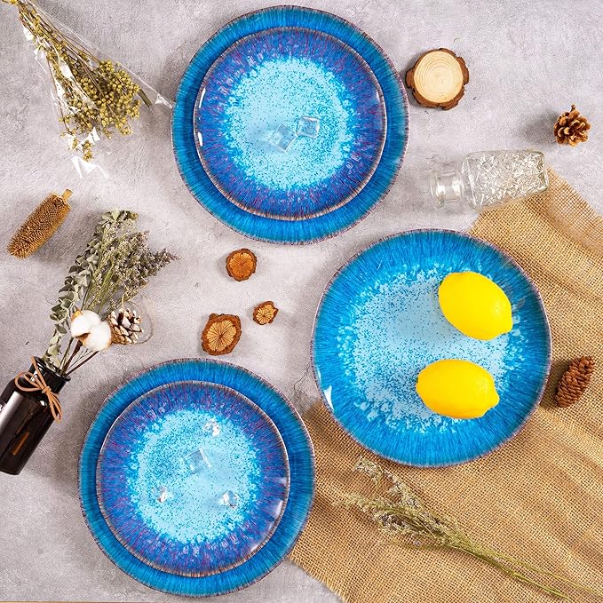 Melamine Dinner Plate Plastic Bread Butter Plates Set of 6 Pcs 11 inch Lightweight Shatter Proof Chip Resistant Dishwasher Safe Not Microware Not Oven(Light Blue)