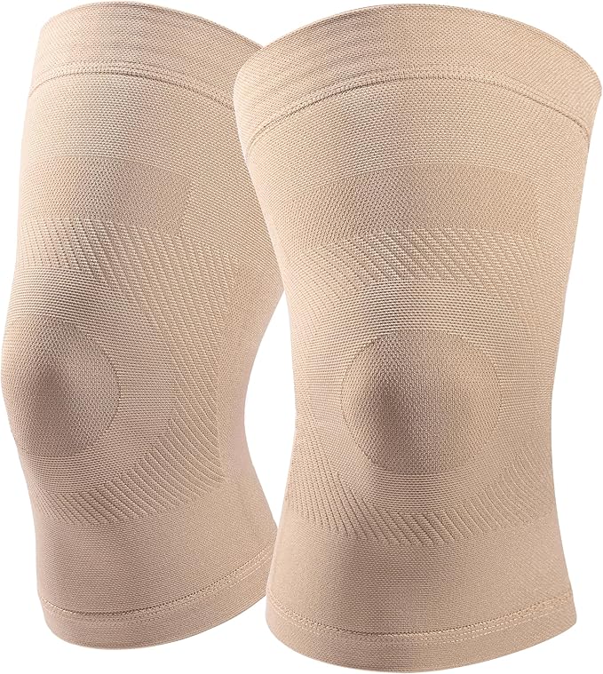 Knee Compression Sleeves, 1 Pair, Can Be Worn Under Pants, 20-30mmHg Strong Support Knee Brace for Unisex, Knee Support for Meniscus Tear, Arthritis, Pain Relief, Injury Recovery, Daily Wear,Beige XXL