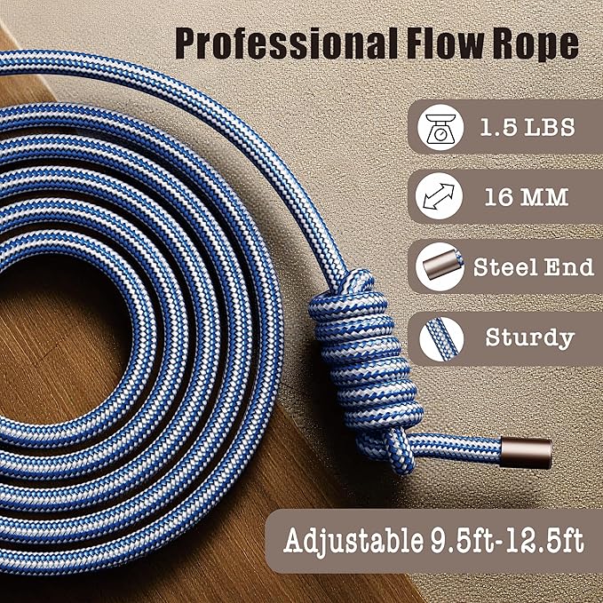 Flow Rope Exercise Jump Rope – 1.5lb Weighted Flow Jump Rope for Cardio, Boxing, HIIT & Upper Body Fitness – Adjustable Double Woven Workout Rope for Men, Beginners – Indoor & Outdoor Use